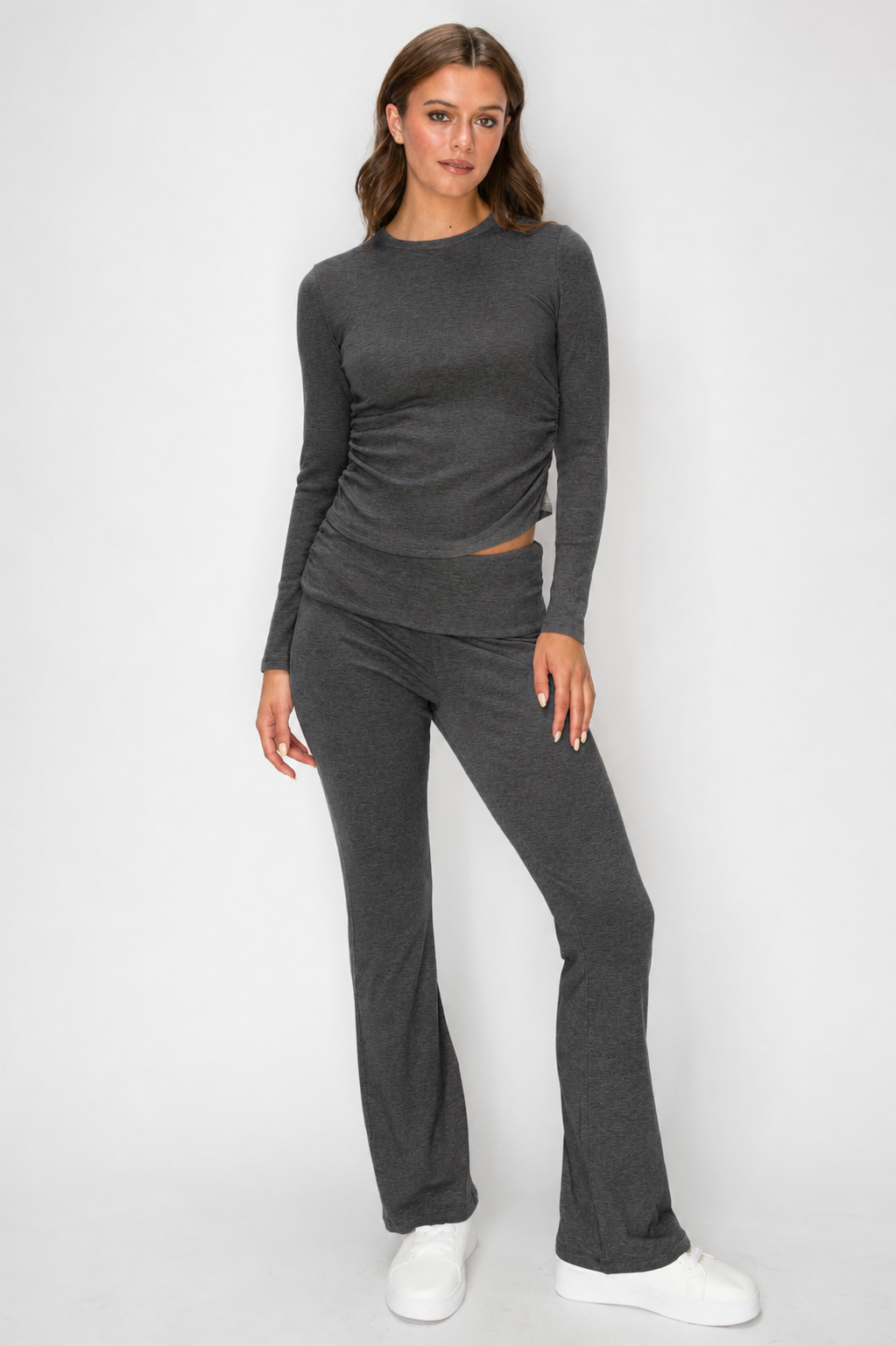 Monroe Side Ruched Long Sleeve Crew
