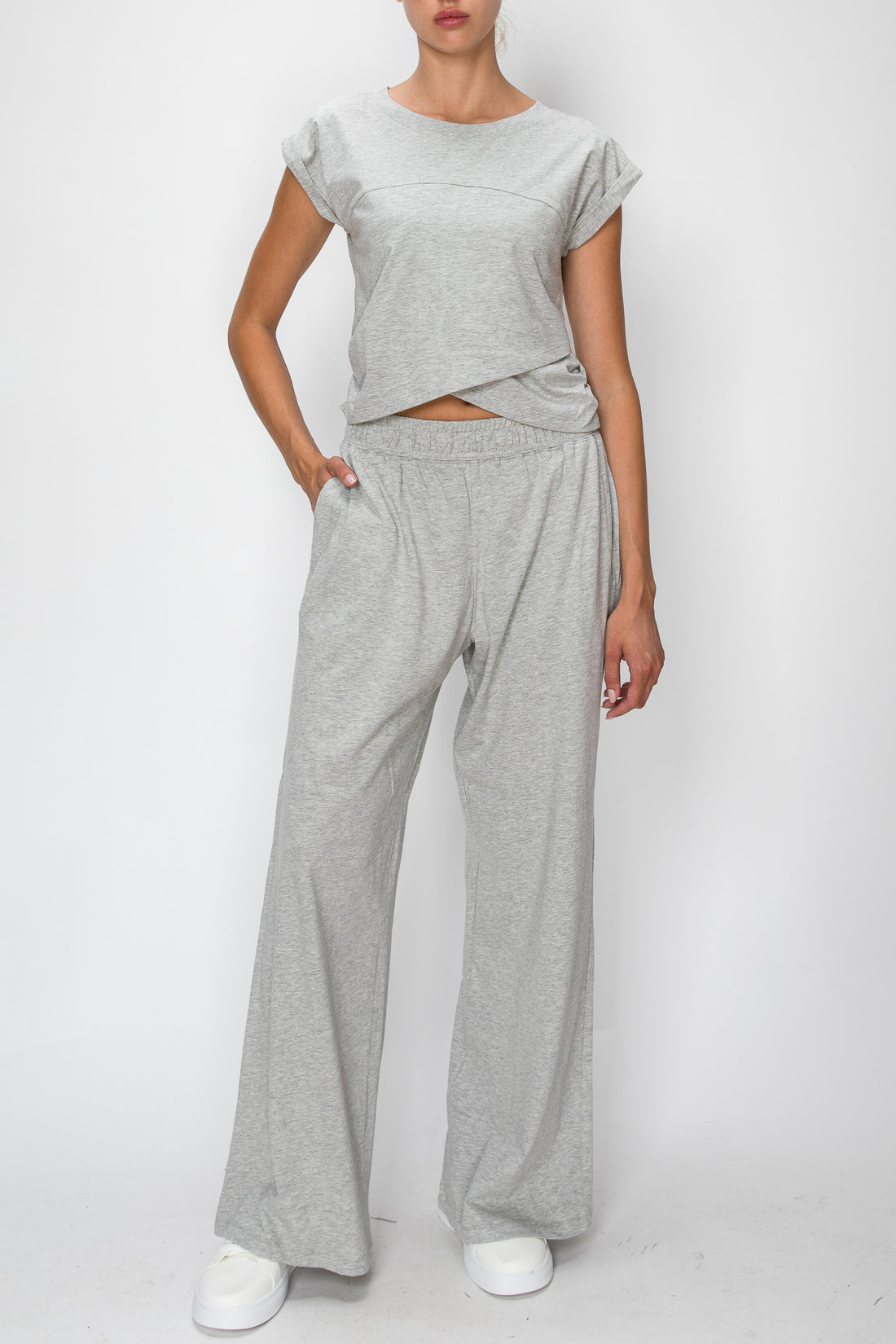 Cross Over Sleeveless Tee- Heather Gray (Pack XS-S-M-L 1-2-2-1)