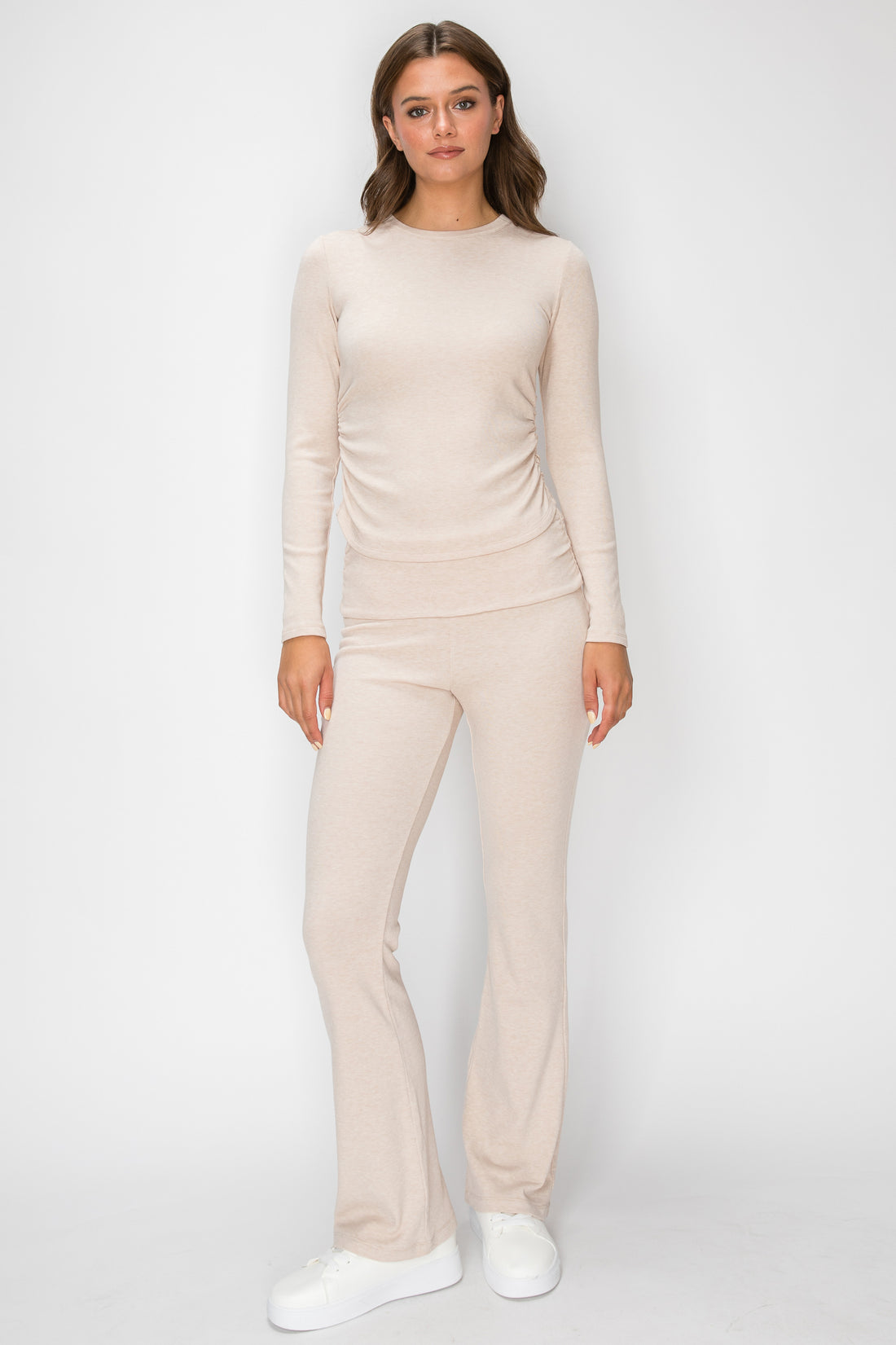 Monroe Side Ruched Long Sleeve Crew