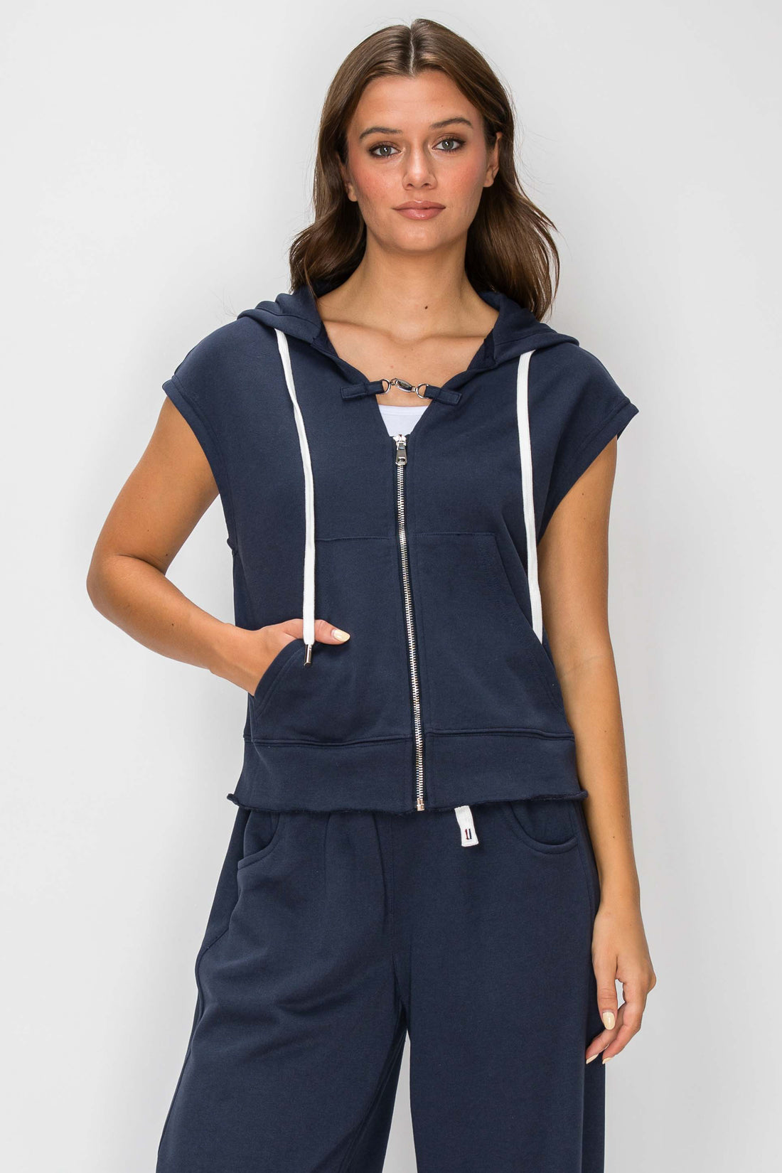 French Terry Toggle Zip Hoodie Vest