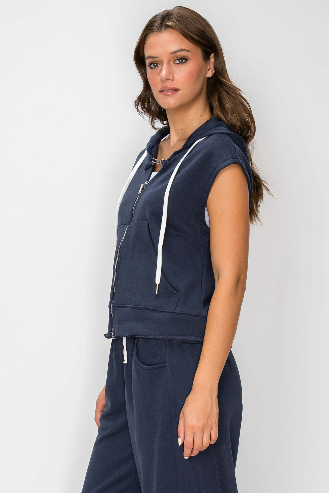 French Terry Toggle Zip Hoodie Vest