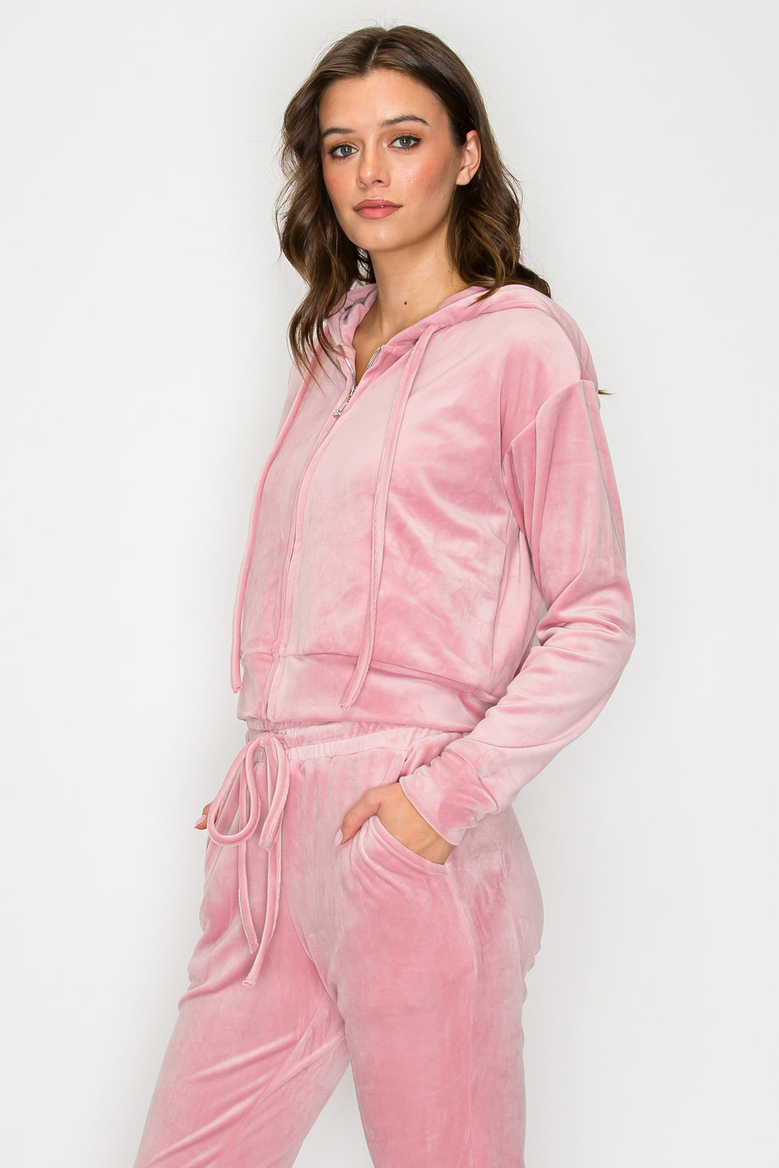 Classic Velour Zip Hoodie-Pink