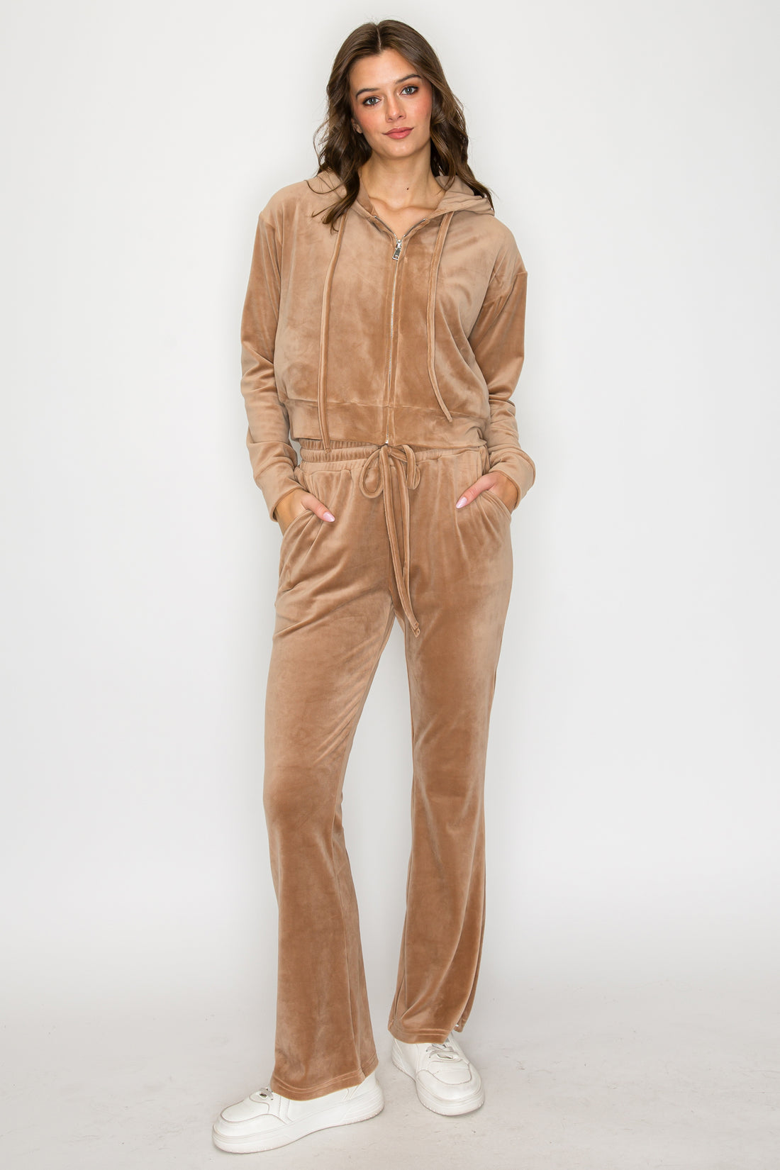 Classic Velour Zip Hoodie-Mocha