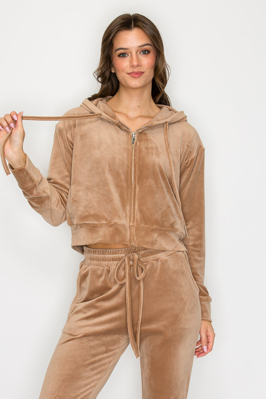 Classic Velour Zip Hoodie-Mocha