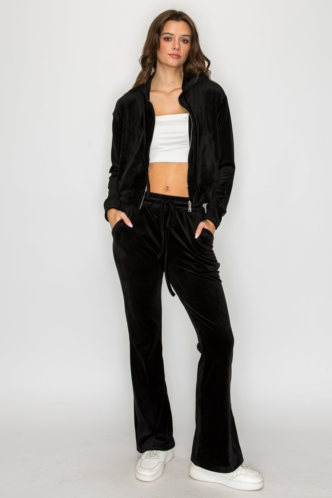 Classic Velour Zip Hoodie-Black