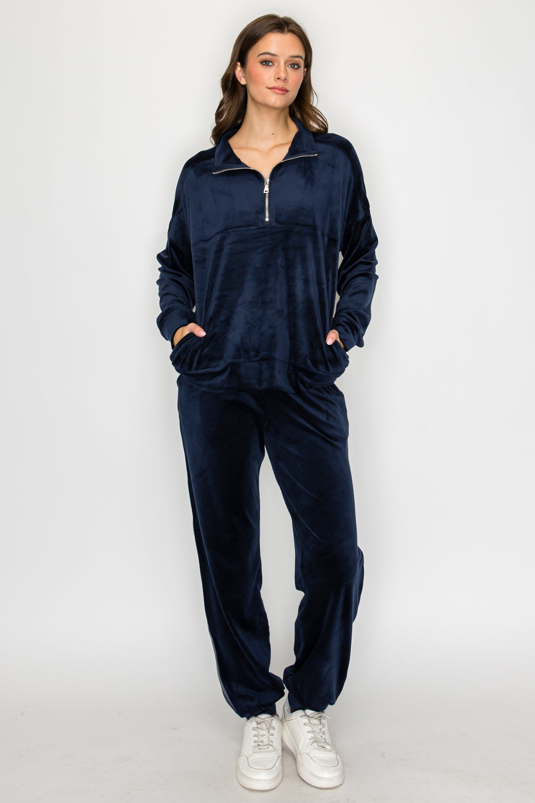 Velour Quarter-Zip Pullover-Navy