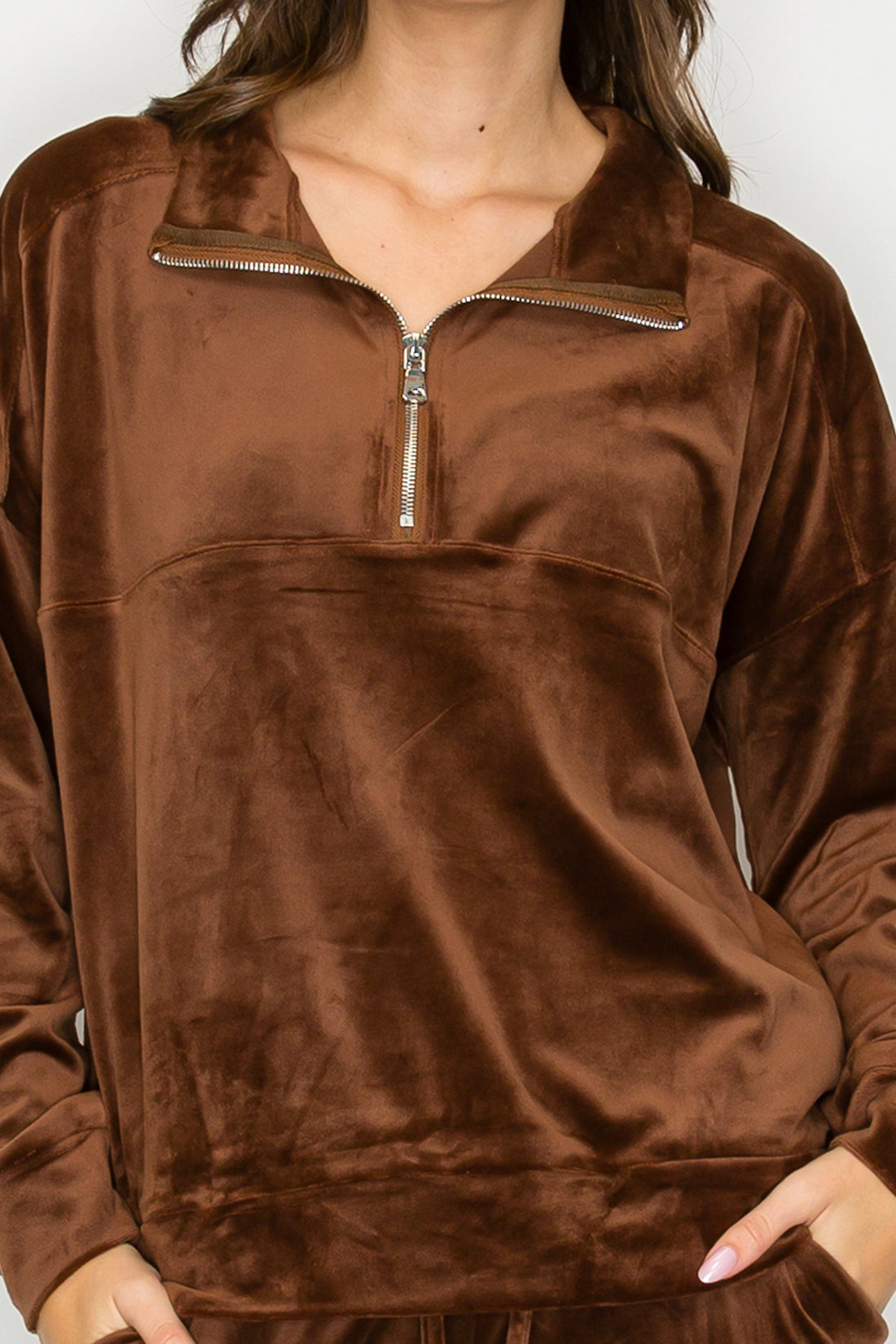 Velour Quarter-Zip Pullover-Chocolate